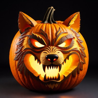 Wolf Carved Pumpkin Jack-o-Lantern