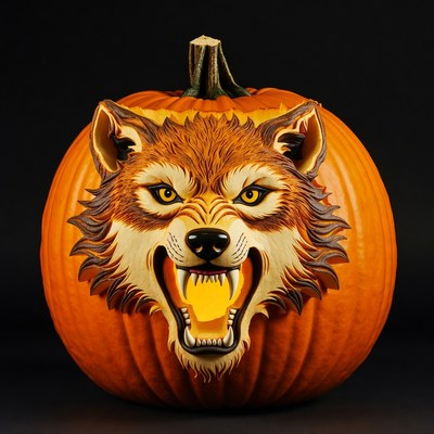 Wolf Carved Pumpkin Jack-o-Lantern