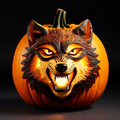 Wolf Carved Pumpkin Jack-o-Lantern