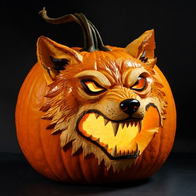 Wolf Carved Pumpkin Jack-o-Lantern