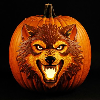 Wolf Carved Jack-o-Lantern Pumpkin