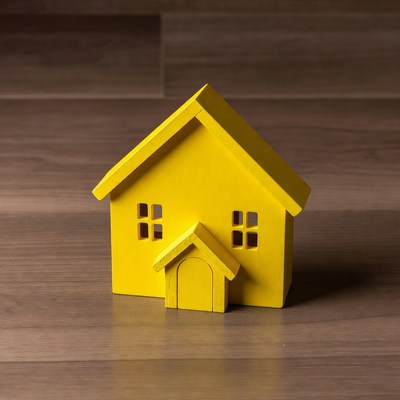 Yellow wooden toy house