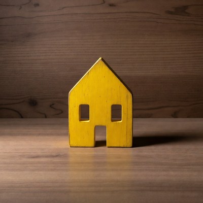 Yellow wooden house on wood