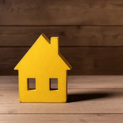 Yellow wooden house on wood background