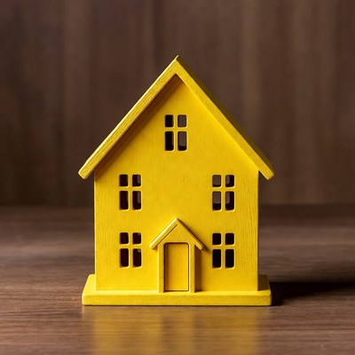 Yellow wooden toy house