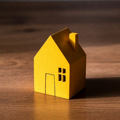 Yellow wooden toy house