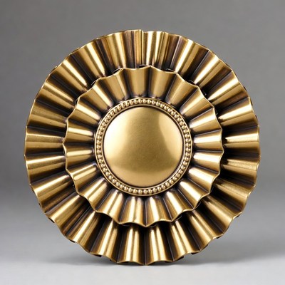 Gold ruffled medal on gray background