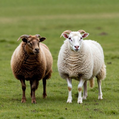 Brown and white sheep on grass