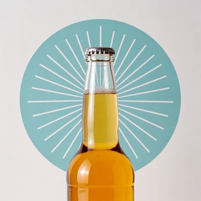 Beer Bottle on Cyan Background