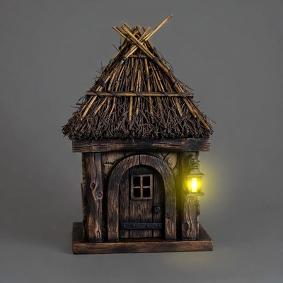 Thatched Roof Fairy House with Lantern