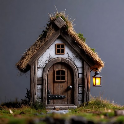 Miniature fairy house with lantern