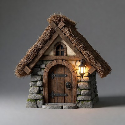 Small Thatched Cottage with Lantern