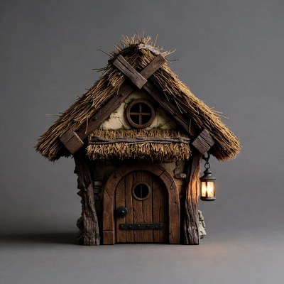 Small fairy tale thatched cottage