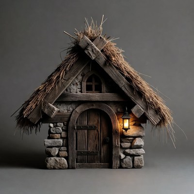 Small thatched roof stone cottage