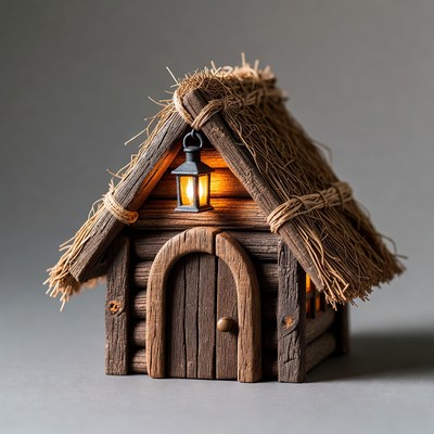 Small wooden hut with lantern