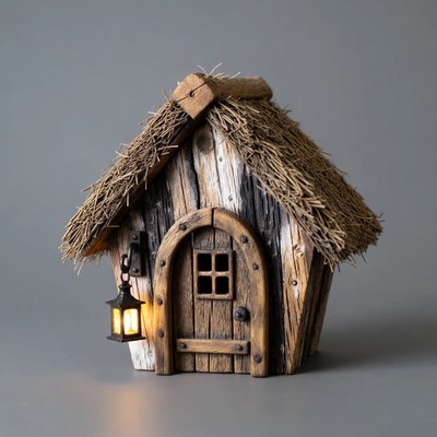Wooden Thatched Fairy House