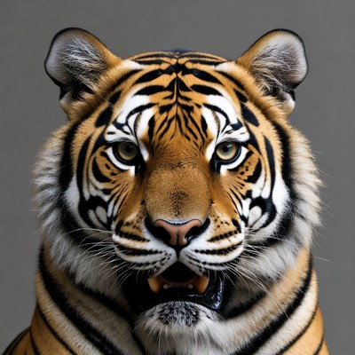 Close-up tiger face with open mouth