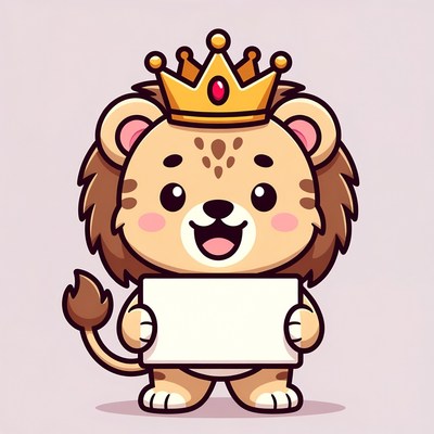 Cute lion cub holding blank sign