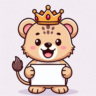 Cute cartoon lion holding blank sign