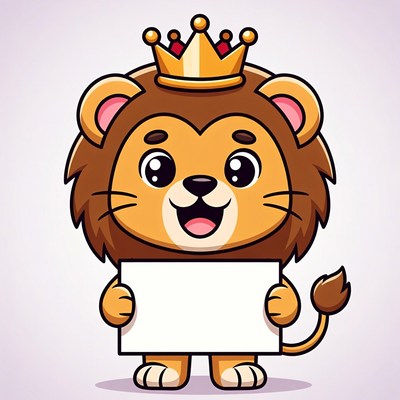 Cartoon Lion King Holding Blank Sign