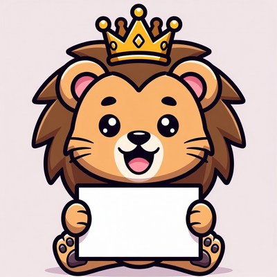 Cartoon Lion King Holding Blank Sign