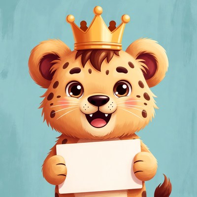 Cartoon lion cub holding blank sign
