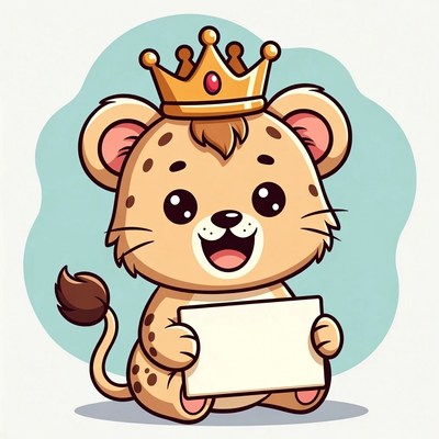 Cute lion cub holding blank sign