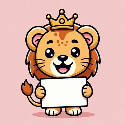 Cartoon lion holding blank sign