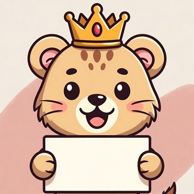 Cute cartoon lion holding blank sign