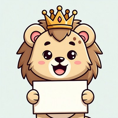 Cartoon Lion Holding Blank Sign