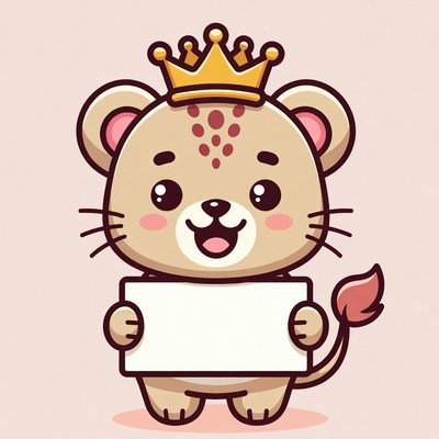 Cute cartoon lion holding blank sign