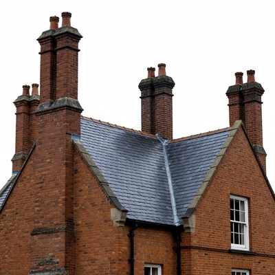 Brick house with multiple chimneys