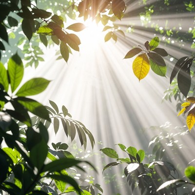 Sunlight Rays Through Tropical Leaves