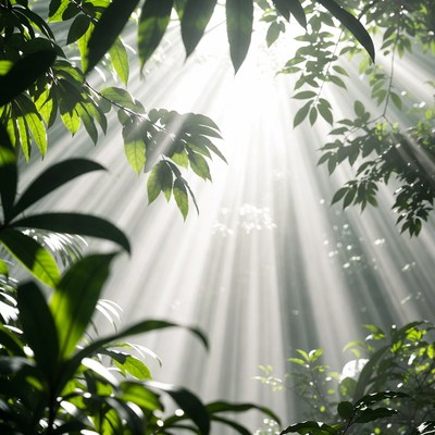 Sunlight Rays Through Tropical Leaves