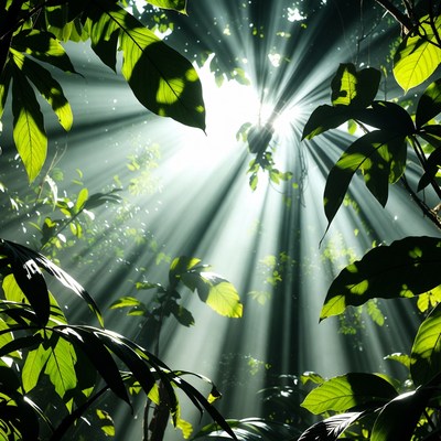 Sunlight Rays Through Tropical Leaves