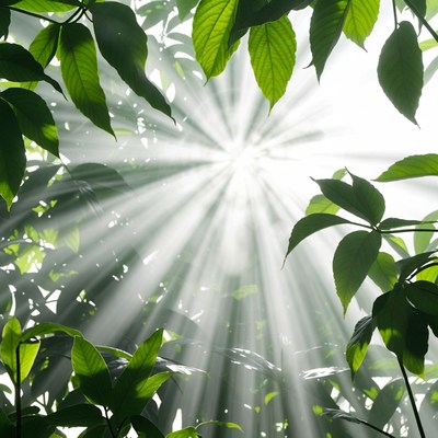 Sunlight Rays Through Green Leaves