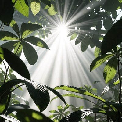 Sunlight Rays Through Tropical Leaves