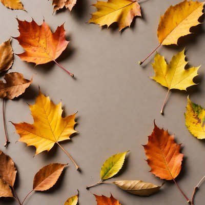 Fall maple leaves on gray background