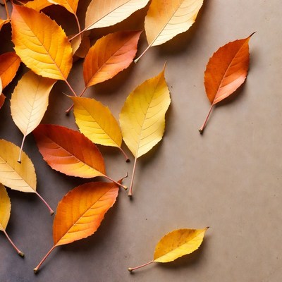 Autumn orange leaves on beige background
