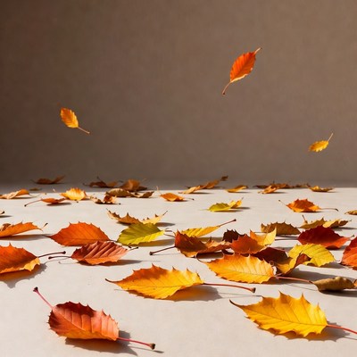 Falling Autumn Leaves on Beige Background