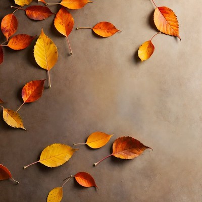 Autumn orange leaves on beige background