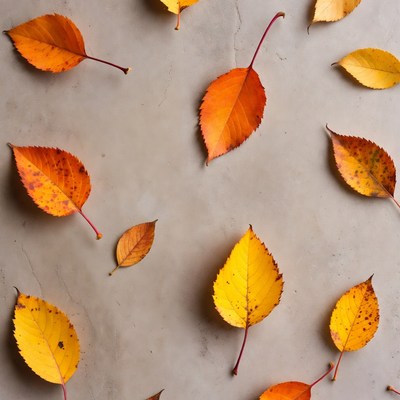 Scattered Autumn Leaves on Gray Surface