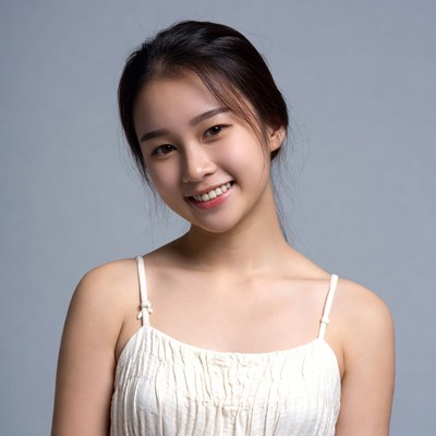 Smiling Asian woman in white dress