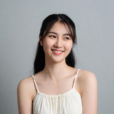 Asian girl smiling in white camisole