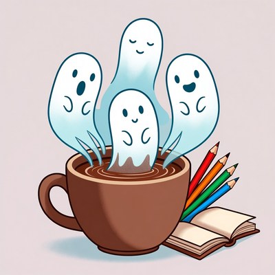 Cute ghosts in coffee cup illustration