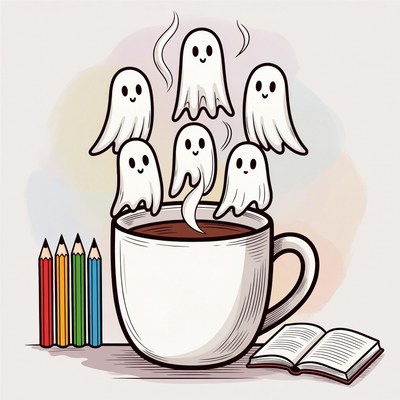 Ghosts rising from coffee cup