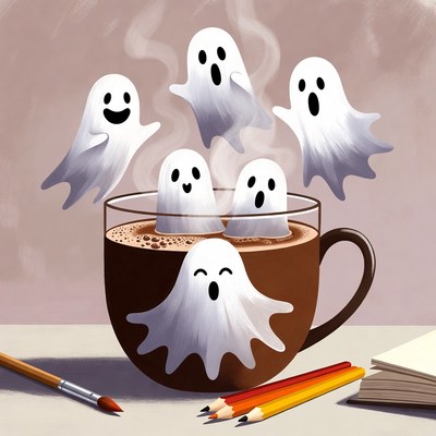 Ghosts emerging from coffee cup