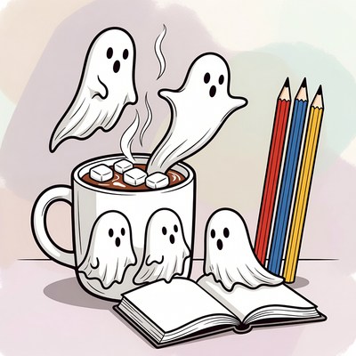 Halloween ghosts in hot cocoa mug