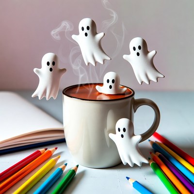 Ghosts emerging from steaming mug