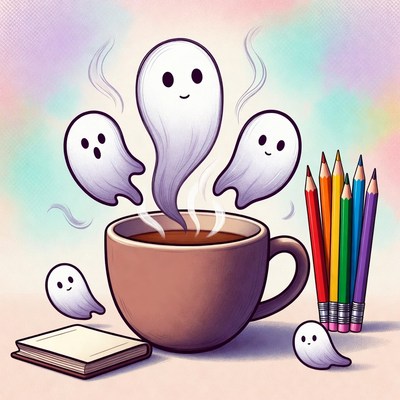 Cute ghosts emerging from coffee cup